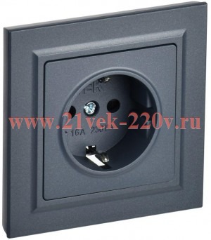 Розетка ИЭК BRITE 2P+E Schuko со шторками 16А в сборе маренго (РСР14-1-0-БрМ) BR-R14-16-K35-F