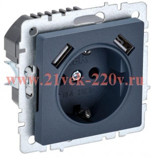 Зарядка ИЭК BRITE розетка 2Р+Е со шторками 16А с USB A+A 2,1А маренго ( РЮш10-1-БрМ) BR-R14-16-U21-D21-K35