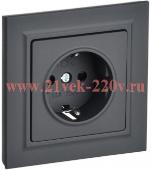 Розетка ИЭК BRITE 2P+E Schuko со шторками 16А в сборе графит (РСР14-1-0-БрГ) BR-R14-16-K53-F