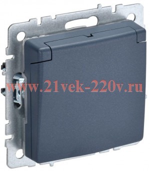 Розетка ИЭК BRITE 2P+E Schuko со шторками с крышкой 16А IP44 маренго (РСбш10-3-44-БрМ) BR-R16-16-44-K35