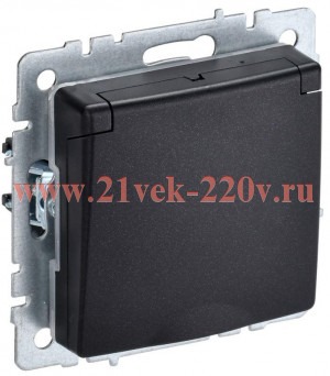 Розетка ИЭК BRITE 2P+E Schuko со шторками с крышкой 16А IP44 черный (РСбш10-3-44-БрЧ) BR-R16-16-44-K02