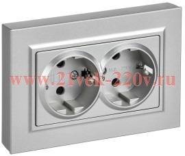Розетка BRITE 2-я с з/к/ш пл 16А в сб. РСшПл12-3-БрА алюм. IEK BR-R28-16-K47-F