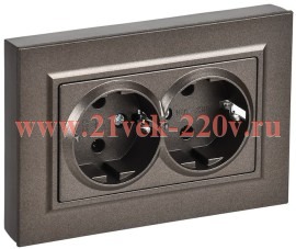 Розетка BRITE 2-я с з/к без з/ш пл 16А в сб РСПл12-3-БрТБ бр IEK BR-R27-16-K45-F
