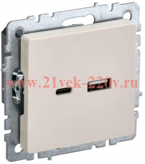 Зарядка ИЭК BRITE USB A+С 3,1А бежевый (РЮ11-1-БрКр) BR-U22-018-K10