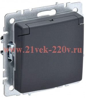 Розетка ИЭК BRITE 2P+E Schuko со шторками с крышкой 16А графит (РСбш10-3-БрГ) BR-R16-16-K53
