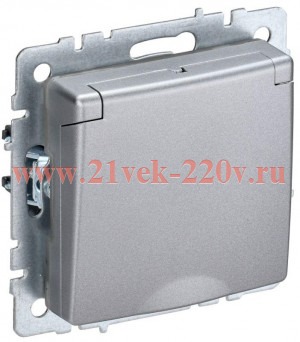 Розетка ИЭК BRITE 2P+E Schuko со шторками с крышкой 16А алюминий (РСбш10-3-БрА) BR-R16-16-K47