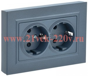 Розетка ИЭК BRITE 2х2P+E двойная Schuko 16А маренго в сборе (РС12-3-БрМ) BR-R21-16-K35-F