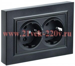 Розетка ИЭК BRITE 2х2P+E двойная Schuko 16А черный в сборе (РС12-3-БрЧ) BR-R21-16-K02-F