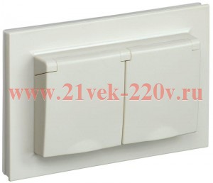 Розетка ИЭК BRITE 2х2P+E Schuko шторки с крышкой 2-я 16А IP44 бежевый в сборе (РСбш12-3-44-БрКр) BR-R26-16-44-K10-F