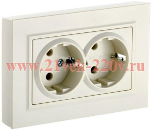 Розетка ИЭК BRITE 2х2P+E Schuko со шторками двойная 16А бежевый в сборе (РСш12-3-БрКр) BR-R24-16-K10-F