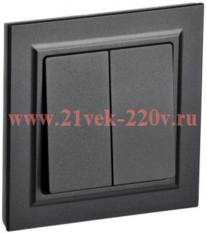 Выключатель 2-клавишный ИЭК BRITE 10А в сборе черный (ВСР10-2-0-БрЧ) BR-V20-0-10-K02-F