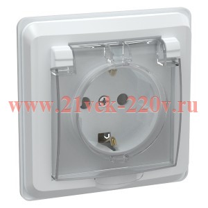Розетка 2P+E Schuko со шторками с крышкой ИЭК ВЕГА 16А IP44 белый (РСбш10-3-ВБ) ERV16-K01-16-DM