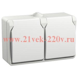 Розетка двухместная 2х2П+3 для открытой установки ИЭК ФОРС РС622-3-ФБ IP54 белый ERS22-K01-16-54-DC
