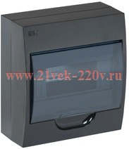Щит навесной пластиковый ИЭК ЩРН-П-8 8 модулей черный с прозрачной дверкой IP41 (электрический шкаф) MKP12-N-08-41-K02
