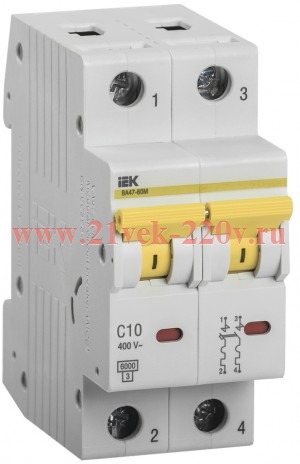 Автоматический выключатель ВА 47-60M 2Р 6А 6 кА характеристика С ИЭК (автомат)