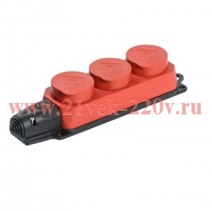 Розетка каучуковая тройная с крышками 3х2P+E 16А 250В IP44 красная РБ33-1-0м ОМЕГА IP44