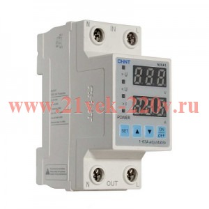 Реле контроля напряжения и тока NJVA1-63 1P+N 63А нагрузка снизу CHINT 508567