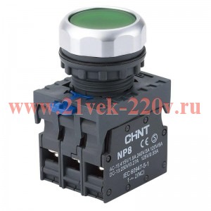Кнопка управления NP8-20BND/3 подсветка самовозв. зел. AC/DC 24В(LED) 2НО IP65 (R) CHINT 667244