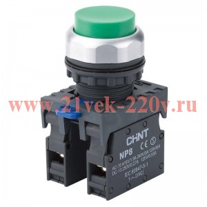 Кнопка управления выступ. NP8-20GND/3 подсвет. самовозв. зел. AC/DC 24В(LED) 2НО IP65 (R) CHINT 6673