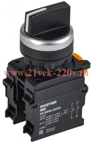Переключатель 3 полож. 2НЗ возв. черн. MASTER IEK MI-SW60-20X33-5-24-3-K02