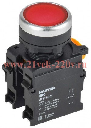 Кнопка d22мм 1НО+1НЗ красн. MASTER IEK MI-BT60-11-3-22-K04