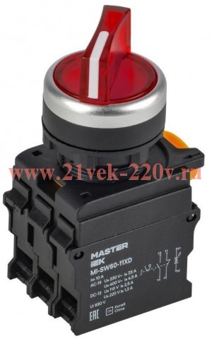 Переключатель 2 полож. 1НО+1НЗ с подсв. красн. MASTER IEK MI-SW60-11XD-3-14-2-K04