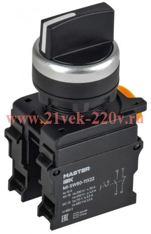 Переключатель 2 полож. 1НО+1НЗ возв. черн. MASTER IEK MI-SW60-11X22-3-24-2-K02