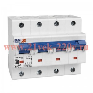Выключатель автоматический модульный 4п (3P+N) C 125А 6кА OptiDin BM125-4NC125-8ln-УХЛ3 КЭАЗ 138594