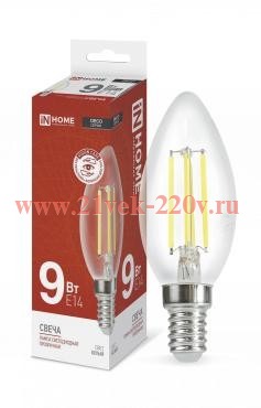 Лампа светодиодная LED-СВЕЧА-deco 9Вт свеча прозрачная 4000К нейтр. бел. E14 1040лм 230В IN HOME 469