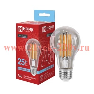 Лампа светодиодная LED-A65-deco 25Вт прозр. 6500К E27 2480лм 230В IN HOME 4690612063195