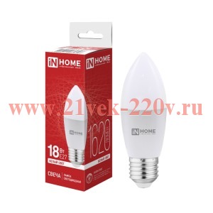 Лампа светодиодная LED-СВЕЧА-VC 18Вт 4000К E27 1620лм 230В IN HOME 4690612065328