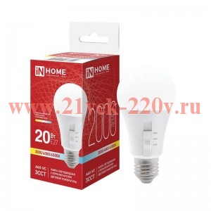 Лампа светодиодная LED-A60-VC 20Вт 3ССТ 3000/4000/6500К E27 2000лм 230В с переключателем на лампе IN