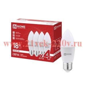 Лампа светодиодная LED-СВЕЧА-VC 4PACK 18Вт 4000К E27 1620лм 230В (уп.4шт) IN HOME 4690612066745