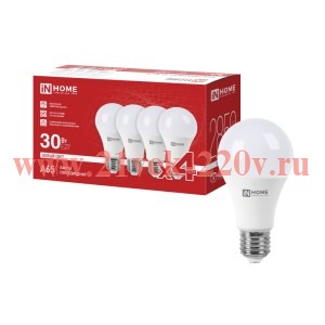 Лампа светодиодная LED-A65-VC 4PACK 30Вт 4000К E27 2850лм 230В (уп.4шт) IN HOME 4690612066882