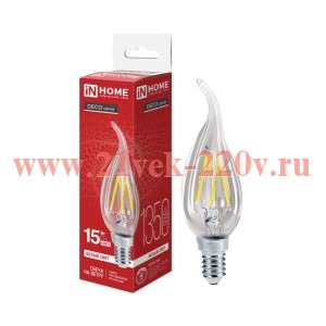 Лампа светодиодная LED-СВЕЧА НА ВЕТРУ-deco 15Вт прозр. 4000К E14 1455лм 230В IN HOME 4690612067063