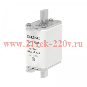 Предохранитель YON ножевого типа FG00 63А 400В хар-ка aR DKC 1FG00-0063-400V-AR