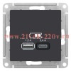 Зарядное устройство USB тип A+С 5В/2,4 А 2х5В/1,2 А, SE AtlasDesign, карбон