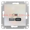 Зарядное устройство USB тип A+С 5В/2,4 А 2х5В/1,2 А, SE AtlasDesign, жемчуг