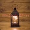 Декоративный фонарь со свечкой, бронзовый корпус, размер 10.5х10.5х22,5 см, цвет ТЕПЛЫЙ БЕЛЫЙ