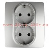 Розетка 2X2P+E Schuko со шторками 16A-250В IP20 Эра 12, алюминий 12-2104-03