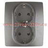 Розетка 2X2P+E Schuko со шторками 16A-250В IP20 Эра 12, графит 12-2104-12