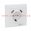 Розетка 1-м СП Валенсия 16А защ. шторки с заземл. с 2 USB 2.1А бел. PROxima EKF EWR16-028-10-2USB