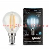 Лампа светодиодная филаментная Gauss Black Filament шар P45 5W 4100К 450lm E14 OPAL