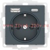 Зарядка розетка с/з 16А + USB A+С 5В/2,4А/3,0А, 2х5В/1,5А SE AtlasDesign, изумруд
