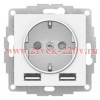 Зарядка розетка с/з 16А + USB A+A 5В/2,4А, 2х5В/1,2А SE AtlasDesign, лотос
