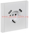 Розетка с зарядкой ИЭК FORTE&PIANO FP245 2Р+Е 16А шторки USB A+A 3,1А белый FP-R14-16-U21-D31-K01
