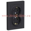 Розетка двойная с заземлением SE AtlasDesign 16А в сборе, карбон ATN001024