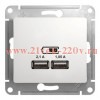 Зарядка USB SE Glossa розетка 5В/2100мА, 2х5В/1050мА механизм, белый GSL000133