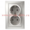 Розетка Intro Plano 1-205-03 с заземлением двойная 2X2P+E Schuko, 16А-250В, IP20, СУ, алюминий