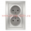 Розетка Intro Plano 1-204-03 без заземления двойная 2х2P, 16А-250В, IP20, СУ, алюминий